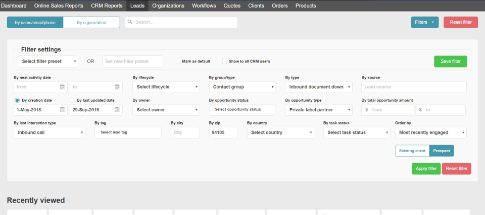 screenshot of SeoToaster CRM